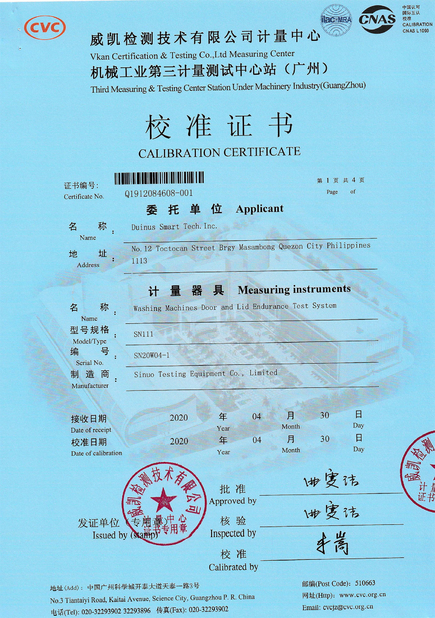 China Sinuo Testing Equipment Co. , Limited Zertifizierungen
