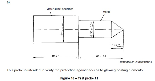 IEC60335-1 glühende Heizelemente der Klausel-8.1.3 prüfen Sonde 41 0