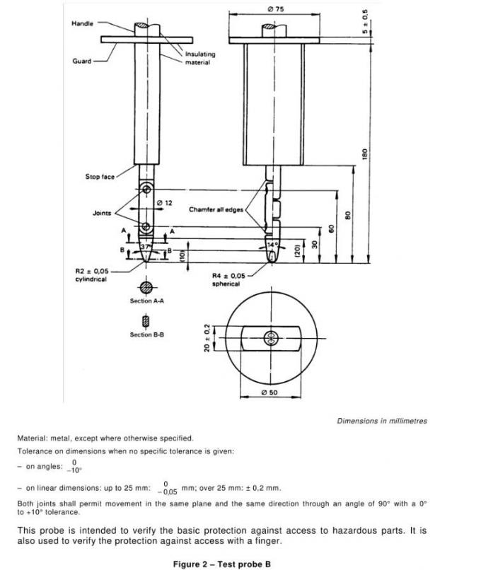 TEST-Finger-Edelstahl-Sonde B Iecs 60335-1 Standardfür Elektrogerät-Prüfung 2